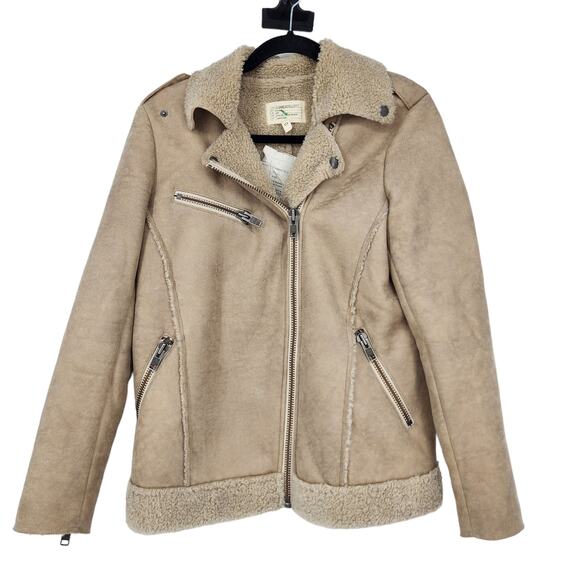 Current Elliott Bone White The Sherpa Faux Shearling Asymmetrical Jacket Size 0 - Picture 7 of 7